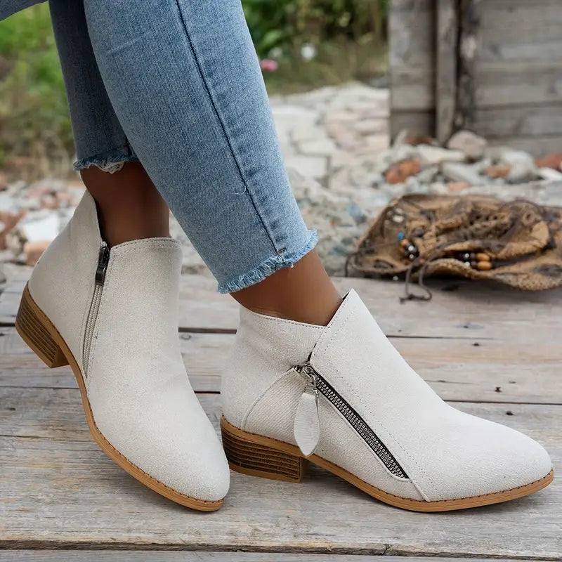 LAST DAY 50% OFF❤️ Women’s Comfort Walking Ankle Boots – Low Heel, Zipper Closure, Orthopedic Arch Support