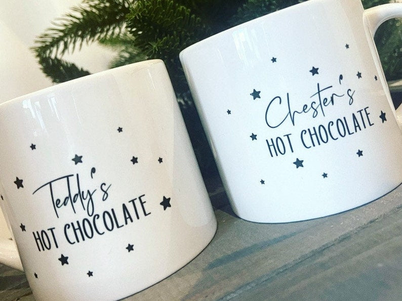 Taza de chocolate caliente personalizada | Taza navideña de cerámica | Taza infantil de chocolate caliente | Taza de Nochebuena - Regalo para calcetín navideño