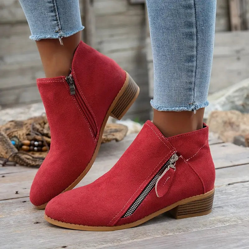 LAST DAY 50% OFF❤️ Women’s Comfort Walking Ankle Boots – Low Heel, Zipper Closure, Orthopedic Arch Support