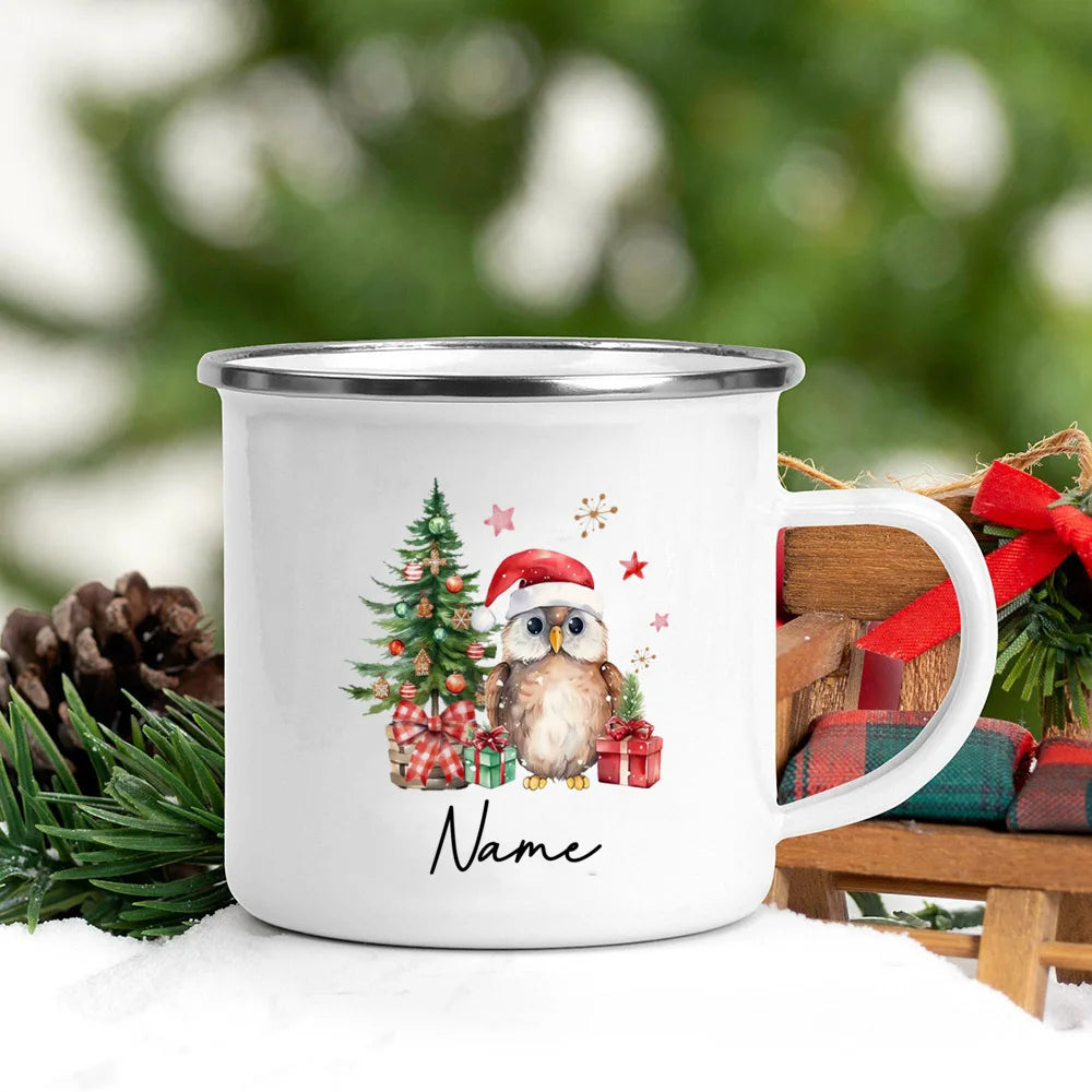 Taza navideña personalizada con diseño de ciervo, oso de Papá Noel y nombre, taza de café navideña, decoración para fiestas navideñas, regalo para niños, tazas de chocolate caliente 