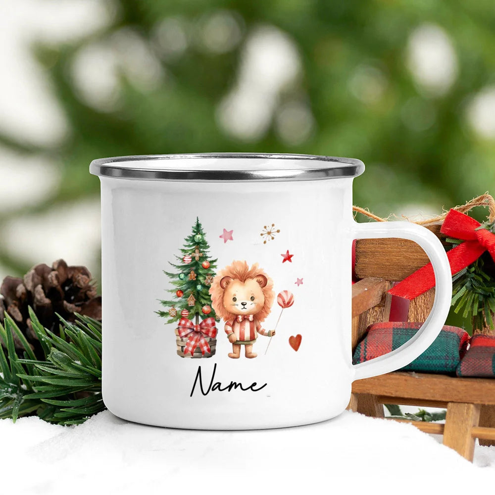 Taza navideña personalizada con diseño de ciervo, oso de Papá Noel y nombre, taza de café navideña, decoración para fiestas navideñas, regalo para niños, tazas de chocolate caliente 