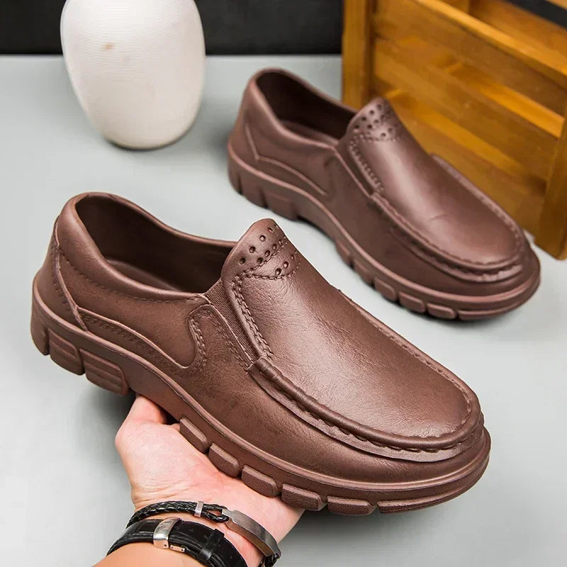 Men’s Black EVA Slip-on Work Shoes - Comfortable Chef Shoes for Driving and Office Use, All-Season Casual Footwear