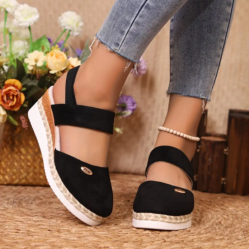 Spring Sale 45%💝 Women's Closed Toe Espadrille Wedge Sandals – Platform with Elastic Slingback
