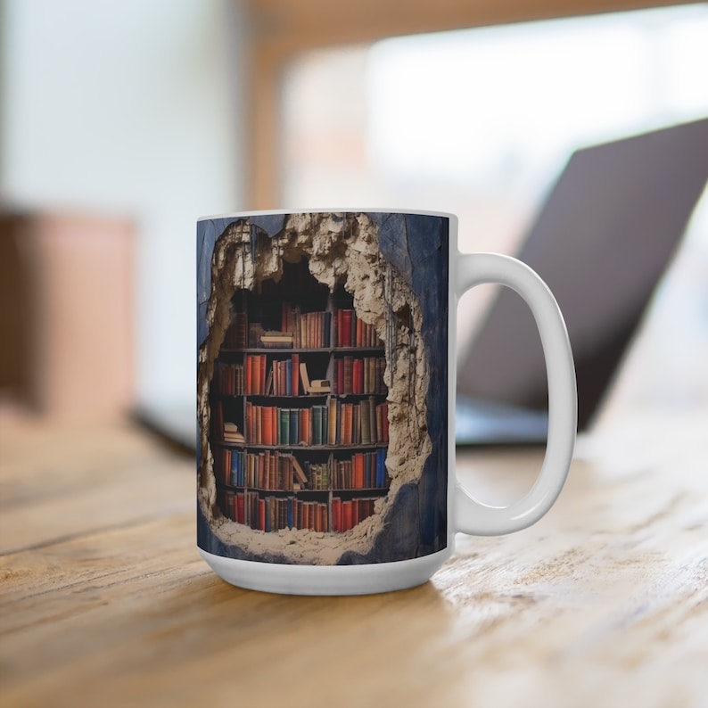 Taza con diseño de estanterías y agujeros en la pared (355 ml)